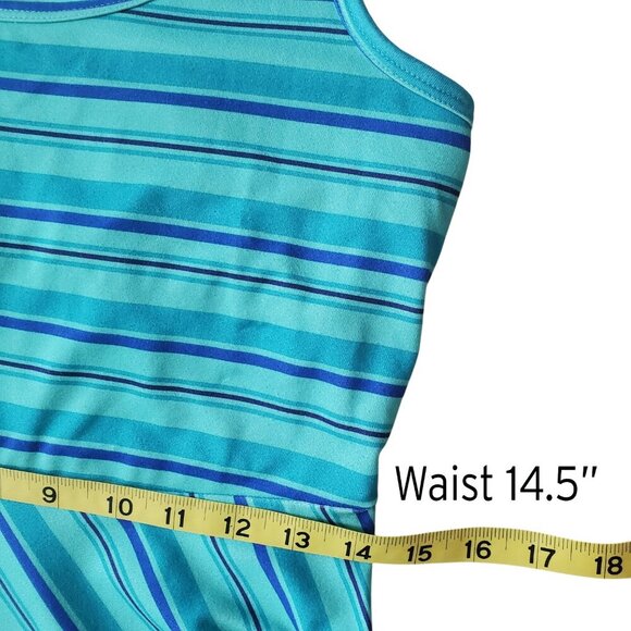Tehama Striped Fit & Flare Athletic Dress Shelf Bra Turquoise Green Navy Blue S - Picture 12 of 13